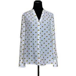 Boden White Yellow Polka Dots Long Sleeves Blouse size 6